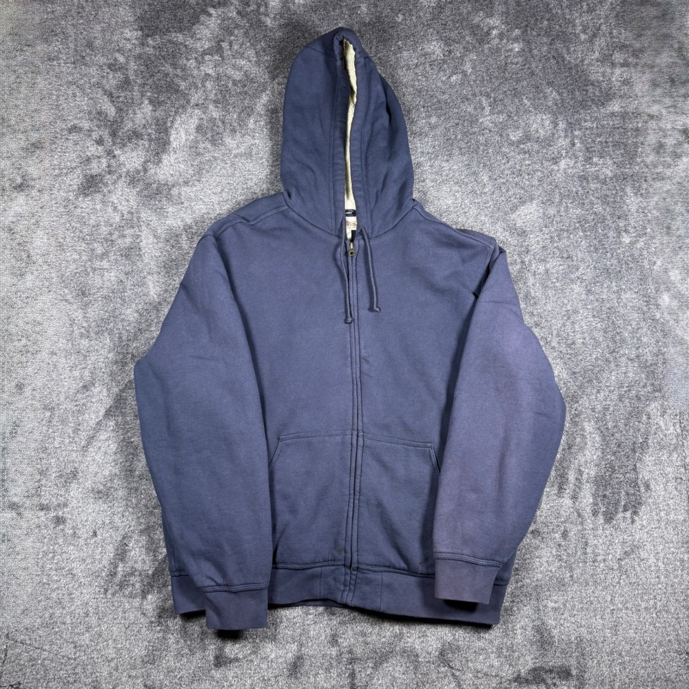 LL Bean Katahdin Iron Works Full Zip Hoodie Navy Blue Sherpa Lined Large 244926